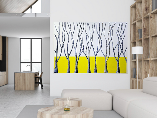 Blue Trees Yellow (White Boarder)